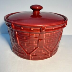 Longaberger Pottery Woven Traditions Paprika Red Lidded Drum Canister Bean Pot
